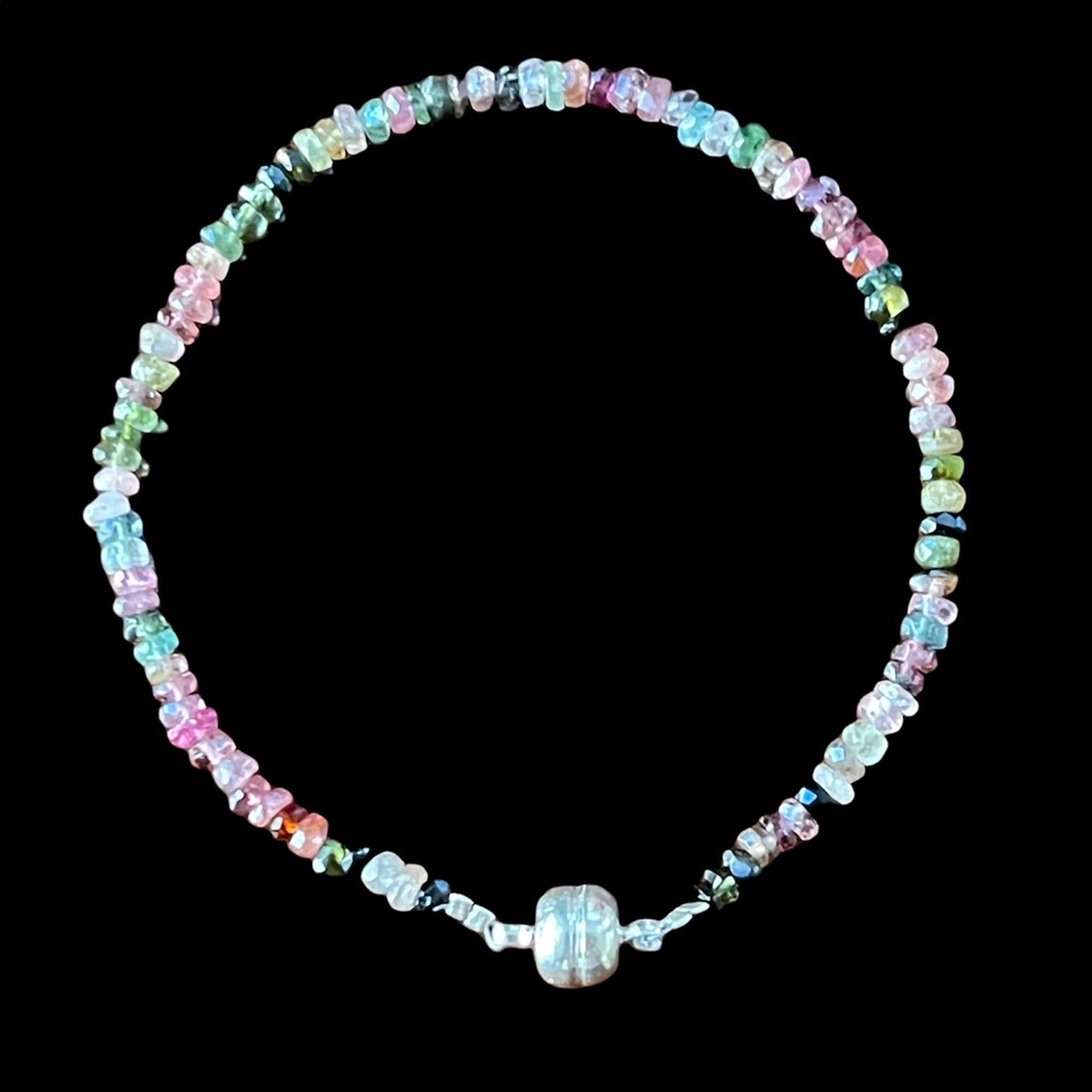 Faceted Multi Color Natural Tourmaline Bead Silve… - image 3